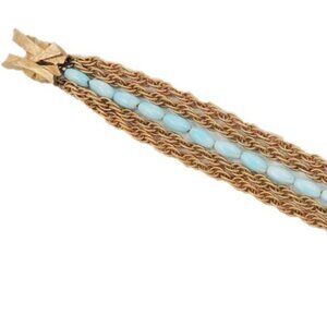 Vintage 1950s Signed Napier Asian Character Goldtone & Faux-Turquoise Beaded Bra